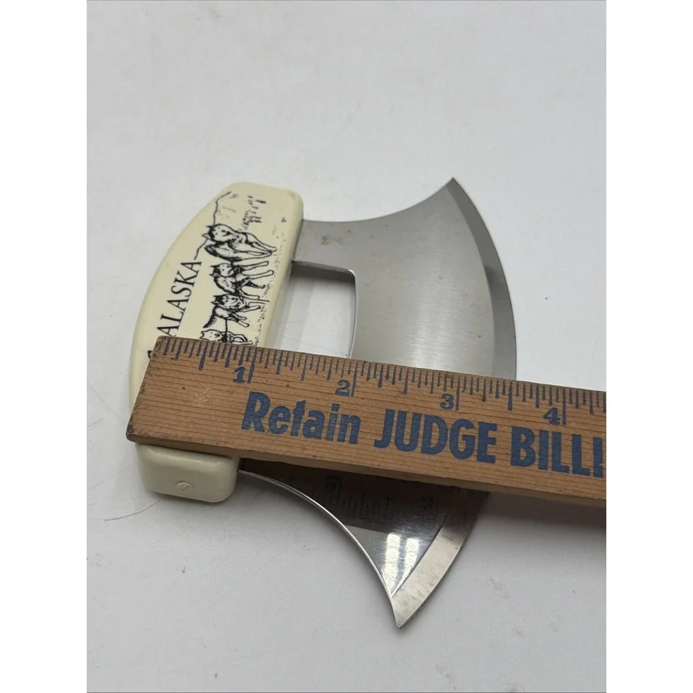 Alaska Ulu Set Chopping Blade Wood Bowl & Carved Bear Kitchen  Blade Nice